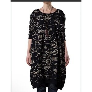 Minibee Cotton Graffiti Doodle Print Long Tunic Sweatshirt Tunic Dress Lagenlook